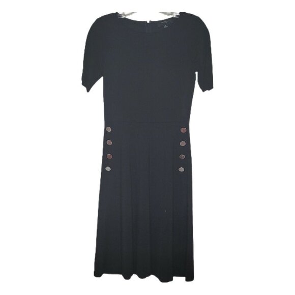Ann Taylor Black Jersey Button Accent Jersey Midi Dress Size 0 Petite - Picture 1 of 12